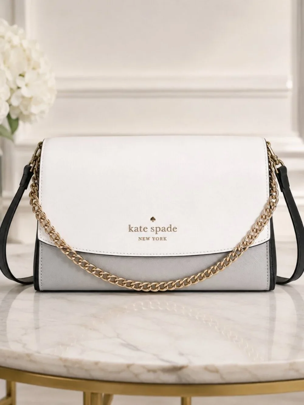 Kate Spade White Saffiano Chain Crossbody Bag NWT